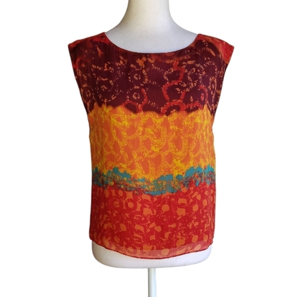 Alice + Olivia Colorful Abstract Print Silk Sleeveless Blouse Size Small